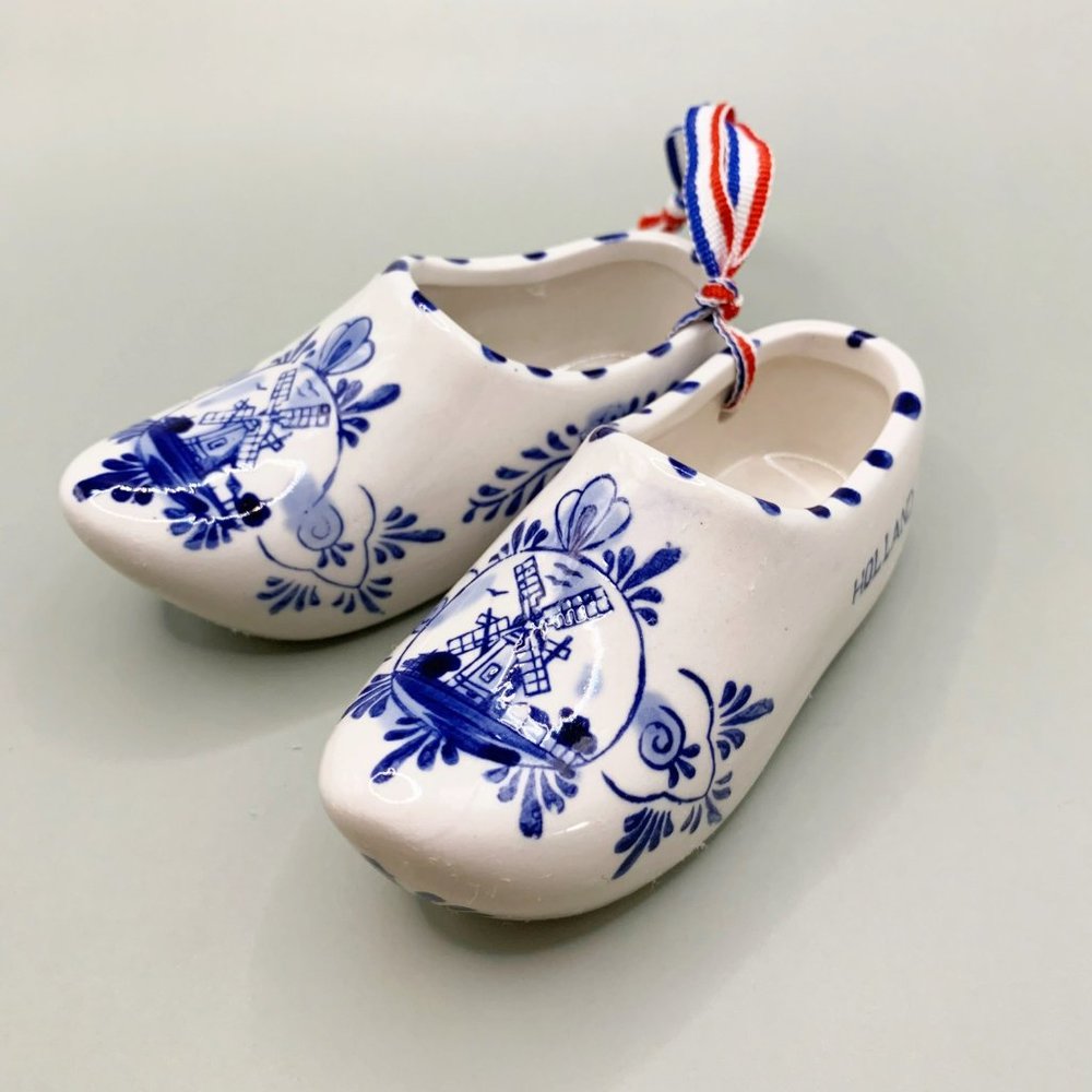 Delft Blue Holland Ceramic Clogs hand painted pair